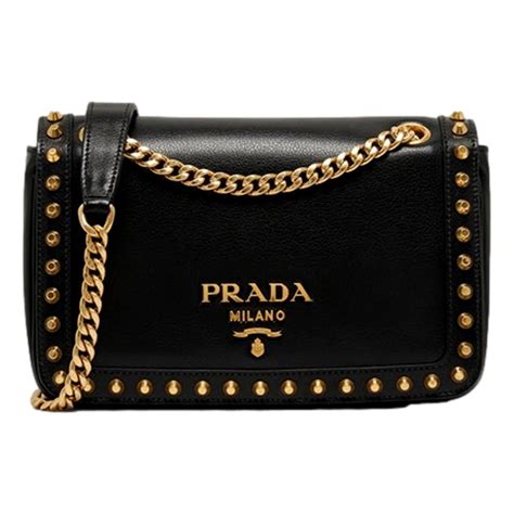 1bd147 prada|Prada Pattina Black Calf Leather Studded Flap Chain Crossbody.